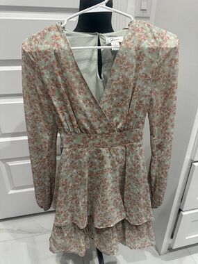 Japna Sage and Dusty Rose Long Sleeve Wrap Dress